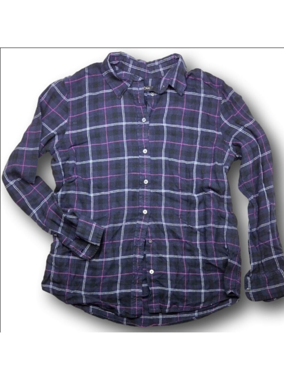 Women's Banana Republic Navy Pink Plaid Button Down Shirt M